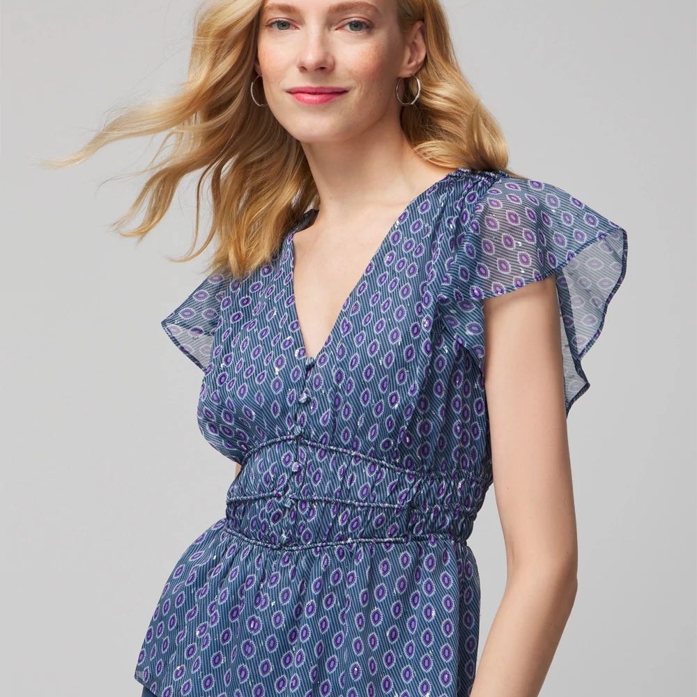 Blue and Purple Patterned Blouse